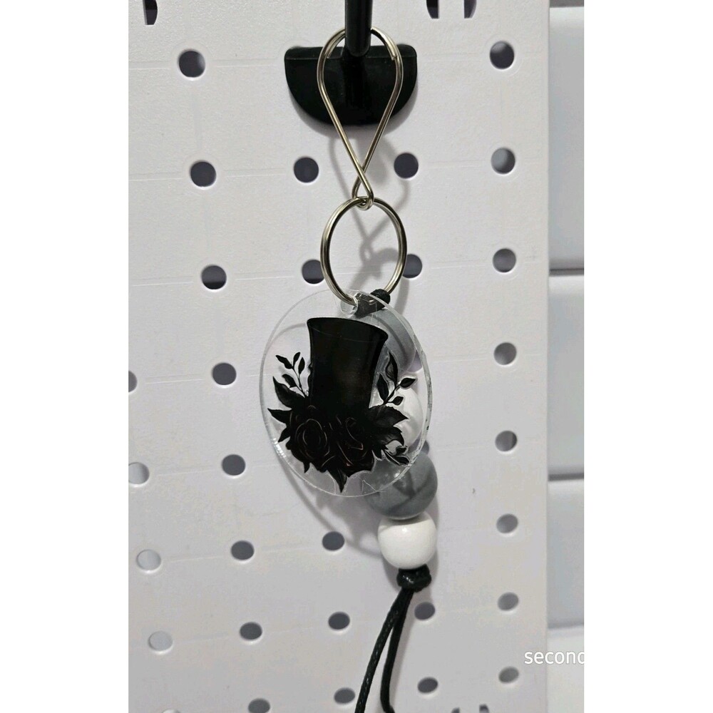 Steampunk Top Hat Dark Roses steam punk  Beaded Keychain Dark Aesthetic